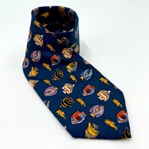 Alynn Neckwear 100% Silk Tropical Fish Patterned Tie Navy Multi Colored